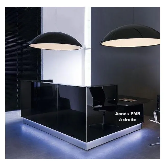 Banque d'accueil lumineuse version angle Linea avec accès bas en retour - MDD