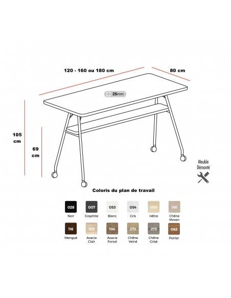 dimensions Table de réunion mobile différentes dimensions et coloris Esmou Mobel Linea