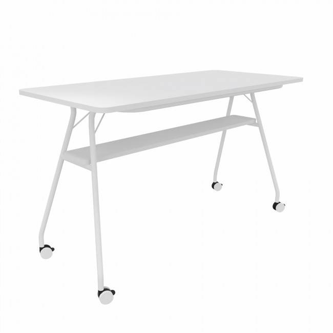 table haute pour réunion avec roulettes esmou mobel Linea coloris blanc et blanc