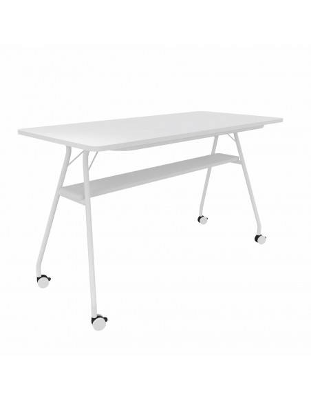 table haute pour réunion avec roulettes esmou mobel Linea coloris blanc et blanc
