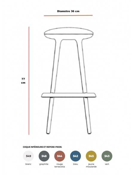 dimensions tabouret haut avec pieds en bois et repose pieds esmou TOP