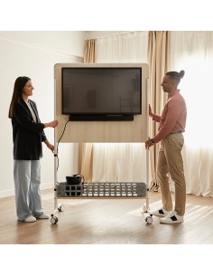 chevalet de conférence avec roulettes et équipé d'un support écran esmou Mobel Linea coloris acacia clair