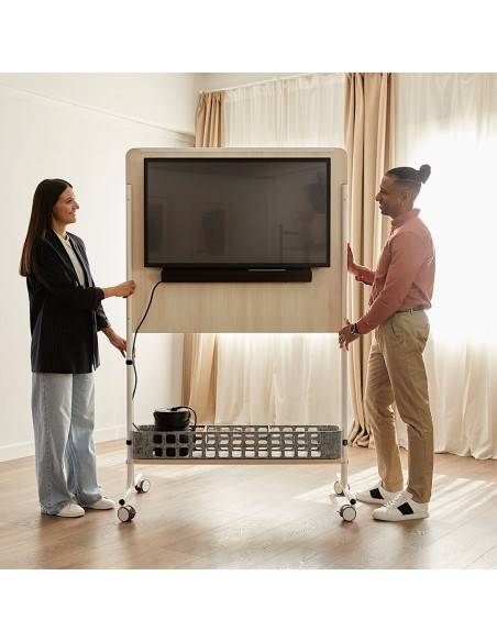 chevalet de conférence avec roulettes et équipé d'un support écran esmou Mobel Linea coloris acacia clair