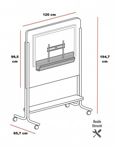 dimensions chevalet de conférence avec roulettes et équipé d'un support écran esmou Mobel Linea