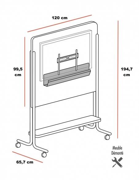 dimensions chevalet de conférence avec roulettes et équipé d'un support écran esmou Mobel Linea