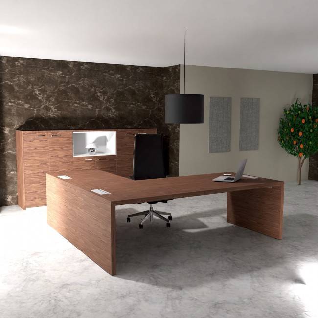 bureau de direction d'angle E10 quadrifoglio sans voile de fond ni sous mains coloris noyer américain