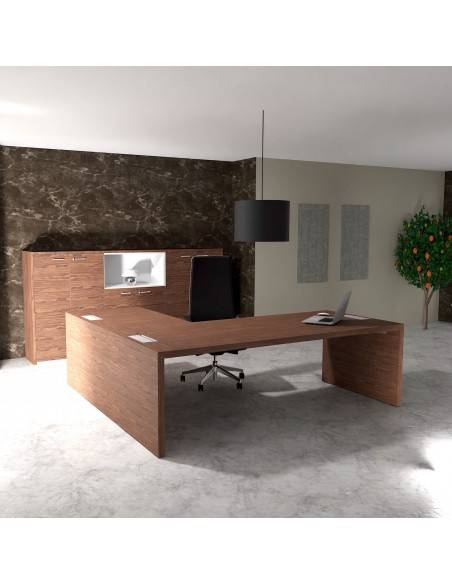 bureau de direction d'angle E10 quadrifoglio sans voile de fond ni sous mains coloris noyer américain