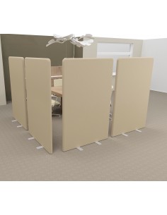 panneau de séparation acoustique MUT Mobel Linea en tissu beige avec pieds en métal gris alu.