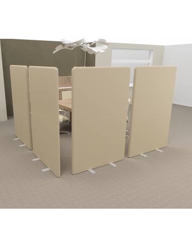 panneau de séparation acoustique MUT Mobel Linea en tissu beige avec pieds en métal gris alu.
