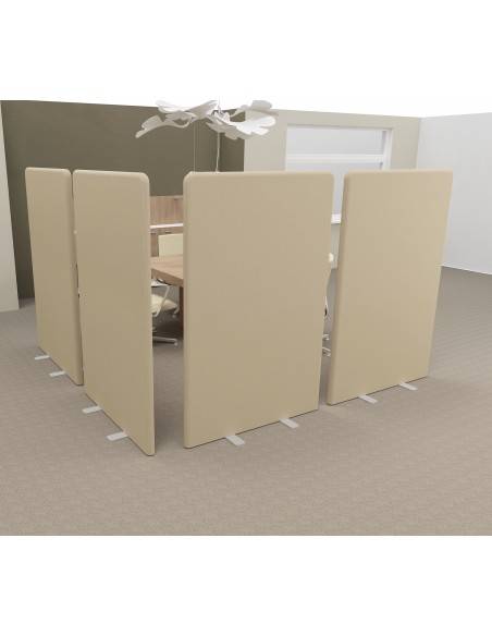 panneau de séparation acoustique MUT Mobel Linea en tissu beige avec pieds en métal gris alu.