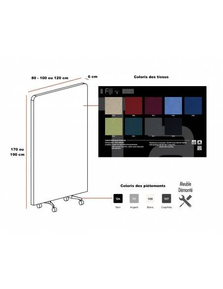 dimensions et coloris panneau acoustique mobile en tissu MUT Mobel Linea
