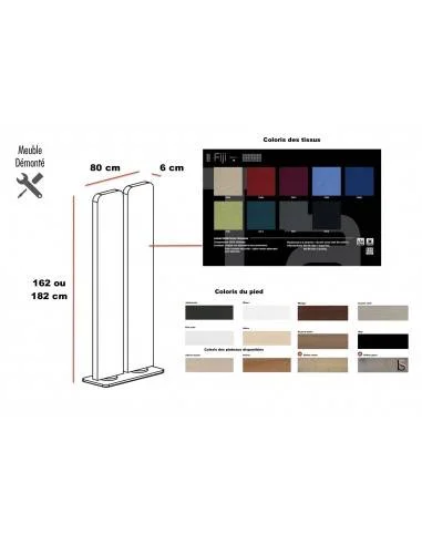 dimensions et coloris disponible de la cloison acoustique réduction de bruit en tissu orientable 2 panneaux Nut Mobel Linea