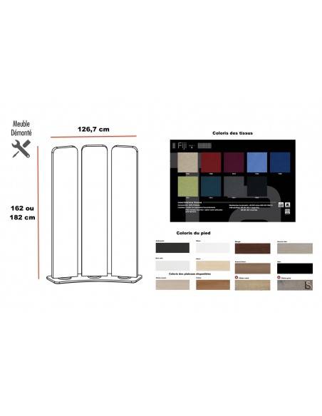 Dimensions cloison de séparation acoustique pour open space à 3 volets orientables finition tissu  Nut Mobel Linea
