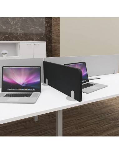 cloisonnette de séparation acoustique à poser sur le bureau MUT Mobel Linea coloris tissu noir, coloris des pieds gris alu