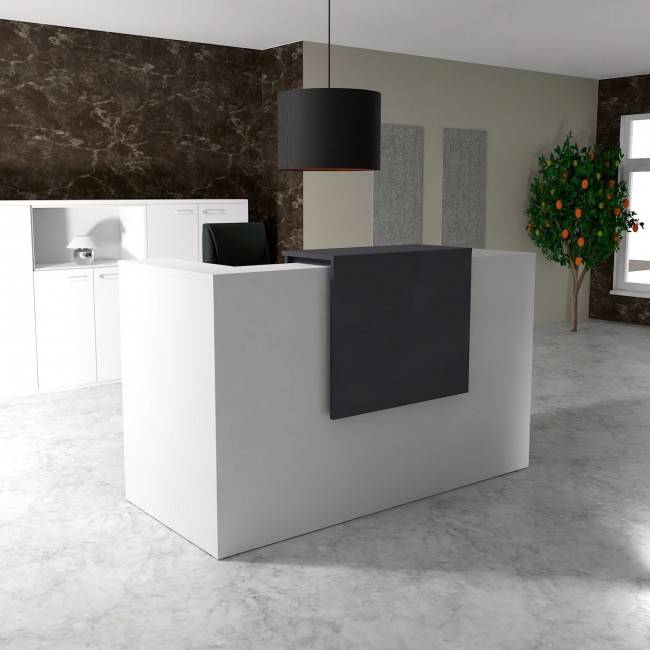 banque accueil design Delta Mobel Linea coloris blanc avec rehausse gris anthracite