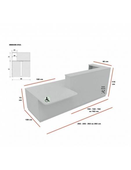 dimensions Comptoir de reception avec acces PMR a droite version economique