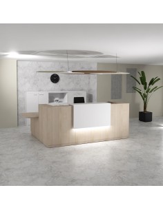 banque d'accueil d'angle avec acces PMR à gauche delta mobel linea coloris acacia clair