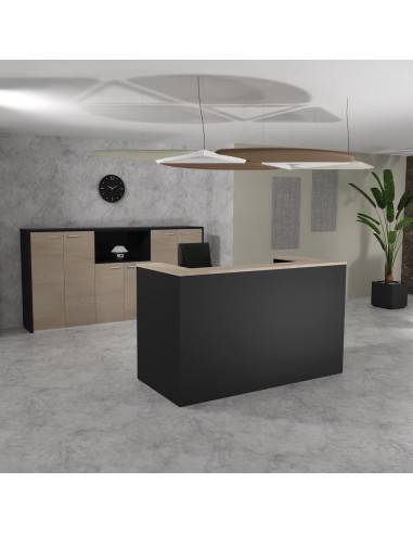 banque accueil delta mobel linea coloris noir avec dessus acacia clair