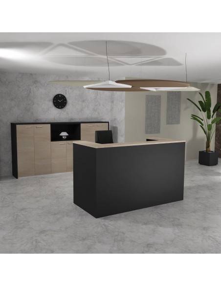 banque accueil delta mobel linea coloris noir avec dessus acacia clair