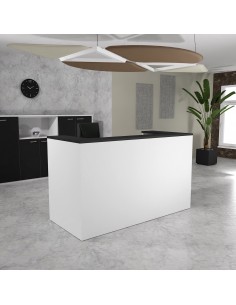 banque d'accueil bicolore blanche avec dessus noir modèle Delta Mobel Linea, fabrication espagnole