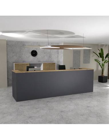 banque d'accueil 2 personnes delta mobel linea coloris anthracite dessus chêne veiné