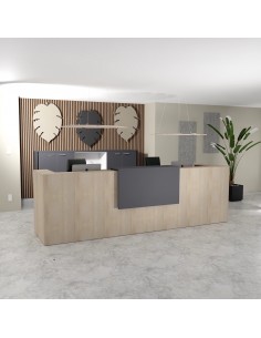 banque d'accueil 2 personnes delta mobel linea avec un top coloris anthracite et bureau en bois coloris acacia clair
