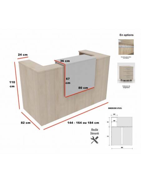 dimensions banque accueil design Delta Mobel Linea avec rehausse