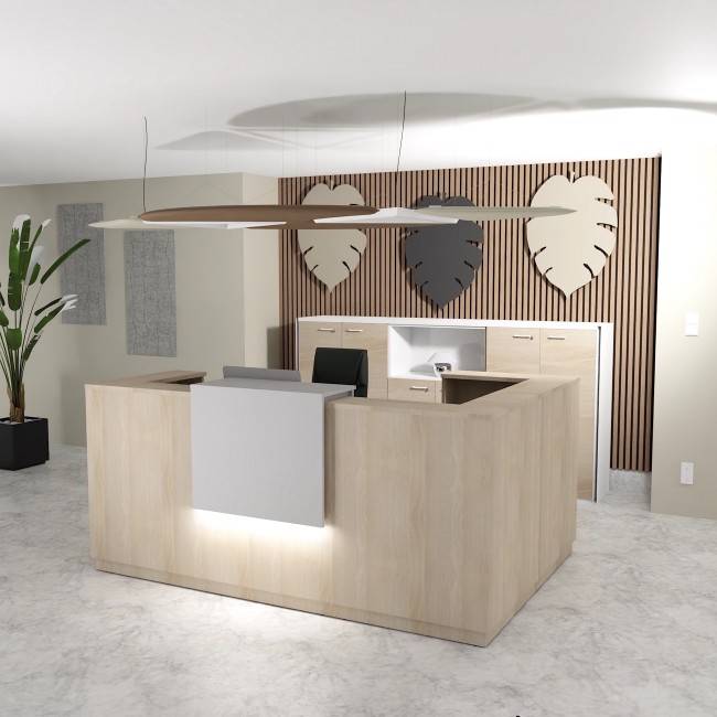 banque d'accueil lumineuse avec retour à droite delta mobellinea coloris acacia clair