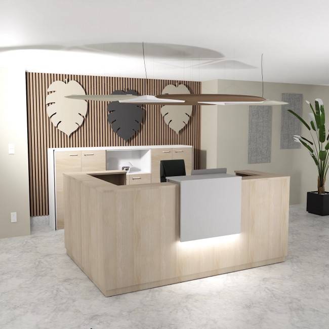 banque d'accueil lumineuse avec retour à gauche delta mobellinea coloris acacia clair