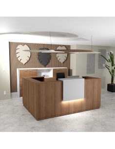 banque d'accueil lumineuse avec retour à gauche delta mobellinea coloris acacia foncé