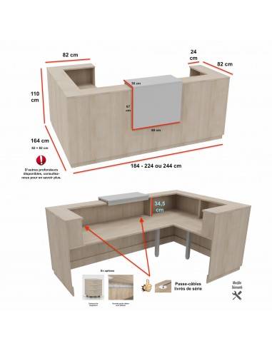 dimensions banque accueil avec retour angle  delta mobel linea