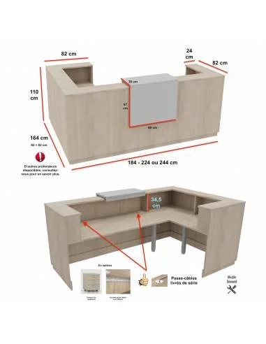 dimensions banque accueil avec retour angle  delta mobel linea