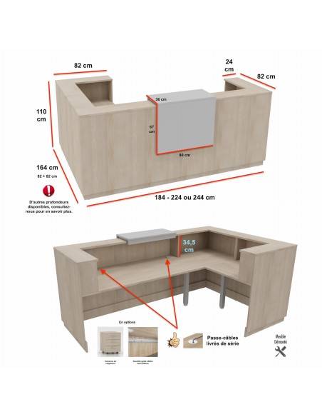 dimensions banque accueil avec retour angle  delta mobel linea