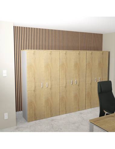 armoire de rangement pour bureau haute de 197 cm avec portes et serrure mobel linea coloris chêne veiné