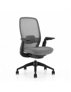 Siège de bureau ergonomique avec dossier en maille noire et assise en tissu gris 2