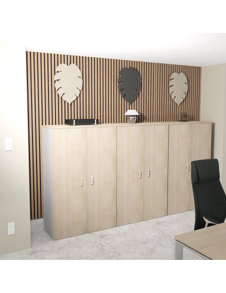 armoire de bureau avec portes battantes de 159 cm de hauteur mobel linea coloris acacia clair
