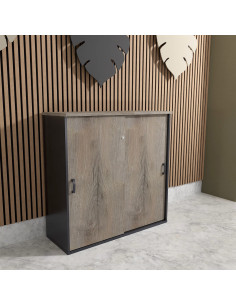 Armoire de bureau à portes coulissantes Mobel Linea, design bois et anthracite 2