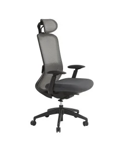 chaise-ergonomique-grise-dossier-respirant-appuie-tete-ajustable 2
