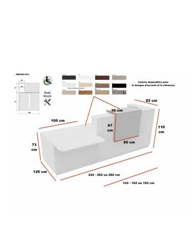 dimensions banque accueil 1 personne delta mobel linea avec acces bas pour personne a mobilite réduite