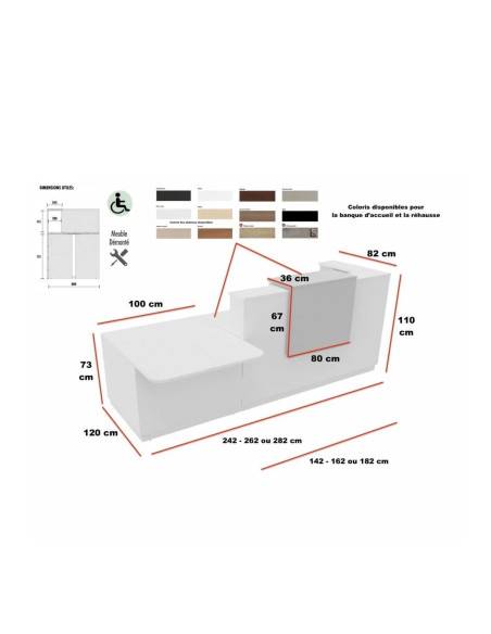 dimensions banque accueil 1 personne delta mobel linea avec acces bas pour personne a mobilite réduite