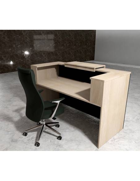 vue arriere banque accueil bicolore avec rehausse delta mobellina acacia clair et facade noir