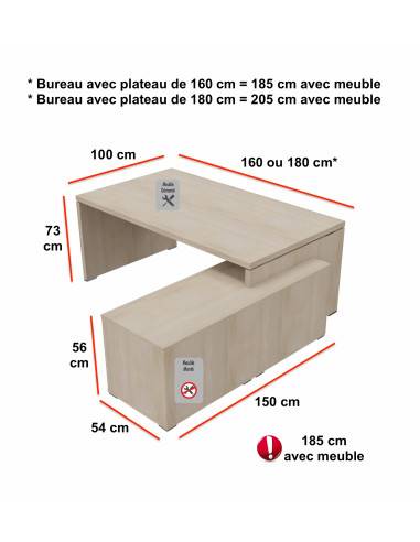 dimensions bureau tak mobel linea avec meuble retour 180 cm
