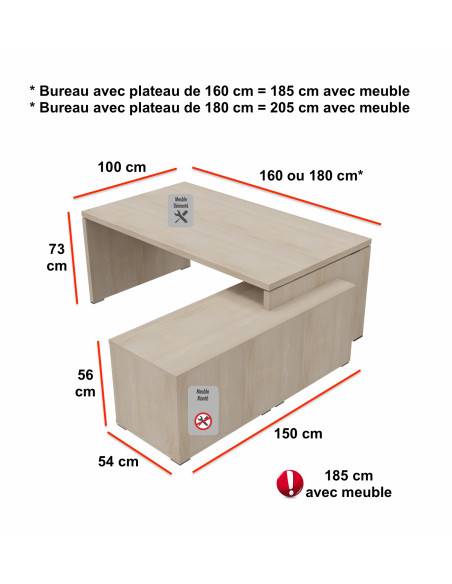 dimensions bureau tak mobel linea avec meuble retour 180 cm