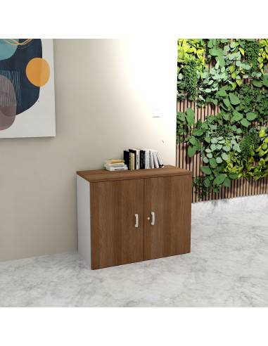 photo armoire 81 cm mur coloris acacia fonce et gris alu