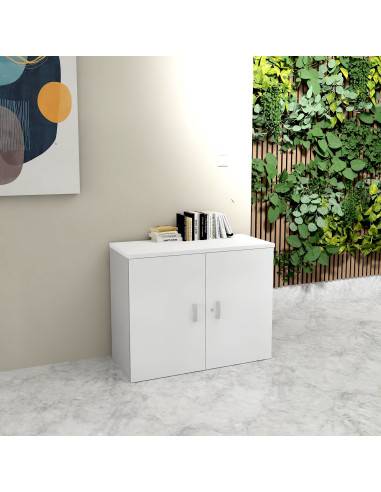 photo armoire 81 cm mur coloris blanc et gris alu