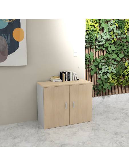 photo armoire 81 cm mur coloris chene et gris alu