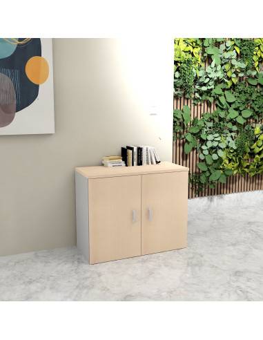 photo armoire 81 cm mur coloris hetre et gris alu