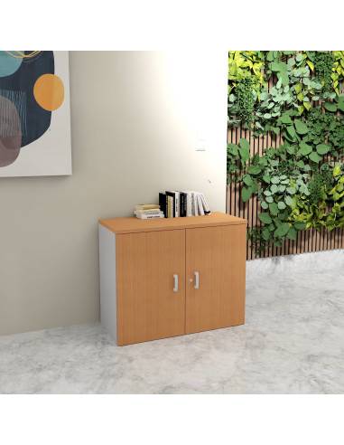 photo armoire 81 cm mur coloris poirier et gris alu