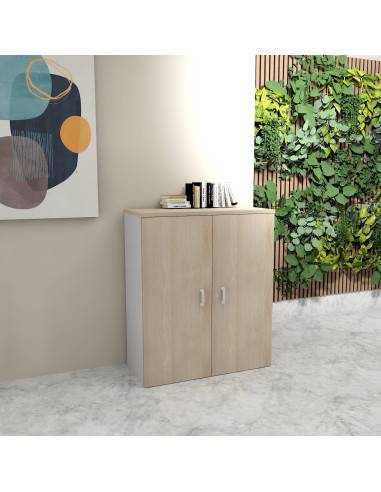 photo armoire 121cm mur coloris acacia clair et gris alu