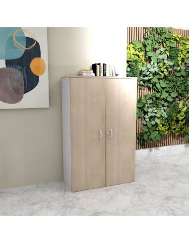 photo armoire 159 cm mur coloris acacia clair et gris alu